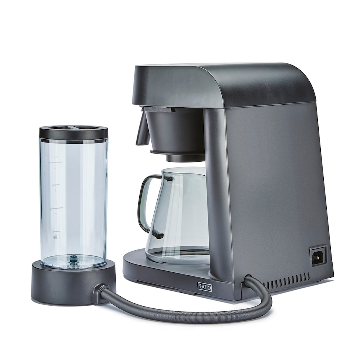Ratio 4 coffee maker with carafe on a white background
