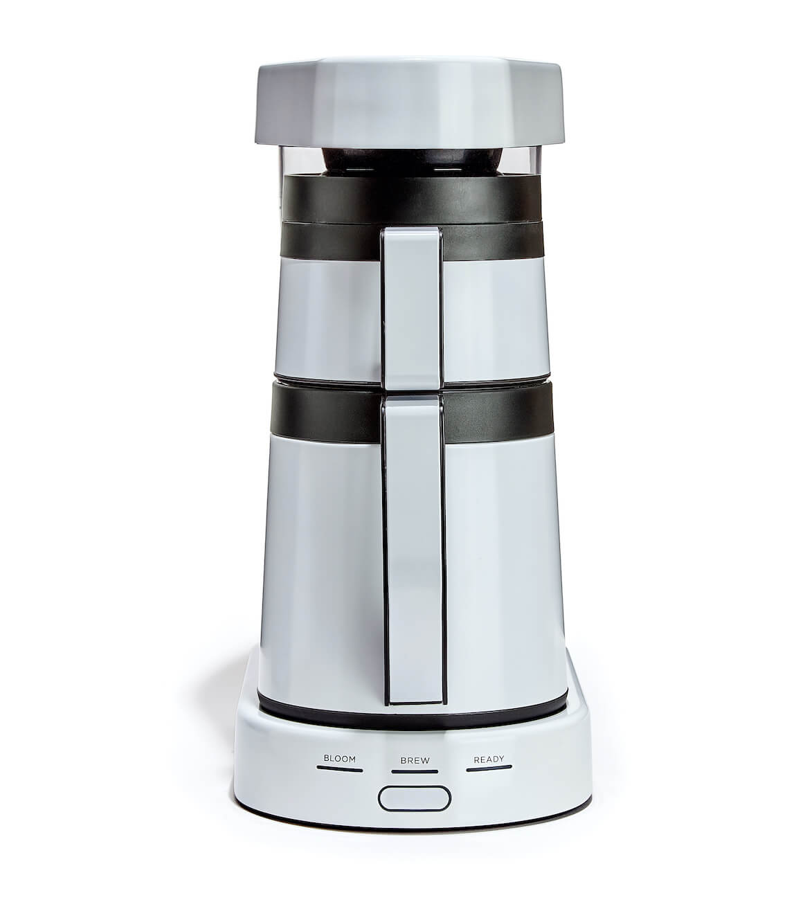 White and silver coffee brewer on a white background